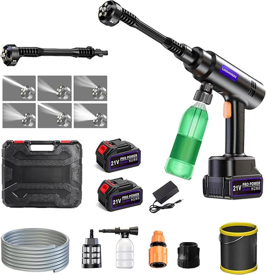 Power Stream Pressure Washer Cordless,800PSI Hand Held Batter Powered Portable Cordless, with 2 Pack 4.3Ah Batteries,Portable Car Pressure Washer with 6-in-1 Nozzle for Car,Patio,Fence