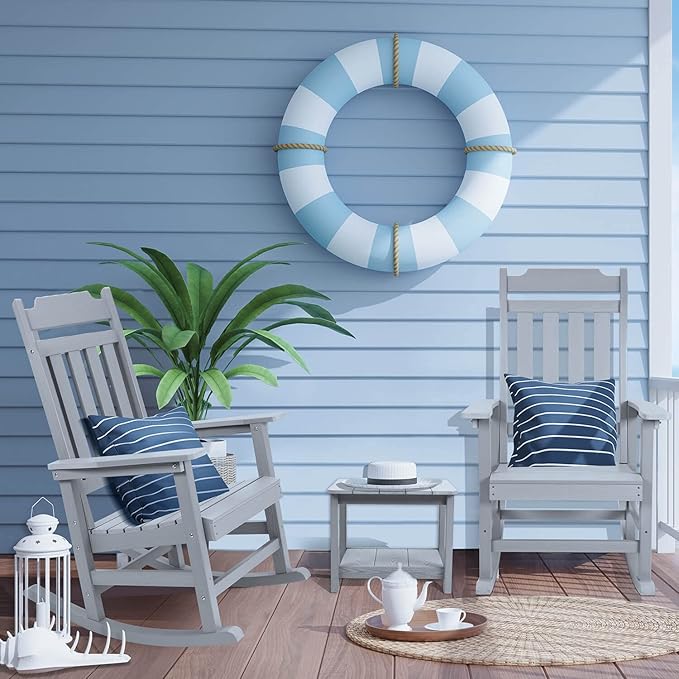 Rocking Chair, All Weather Resistant Poly Lumber Outdoor Porch Rocker, Rocking Chairs for Outdoor, Indoor, Patio, Deck, Garden, Backyard, Load Bearing 380 lbs - Grey