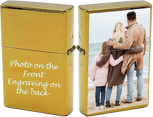 Custom Gifts Infinity Lighter! Personalize Lighter with Your Image or Logo! Customized (Gold) - Christmas, Halloween & Valentines Day Gift
