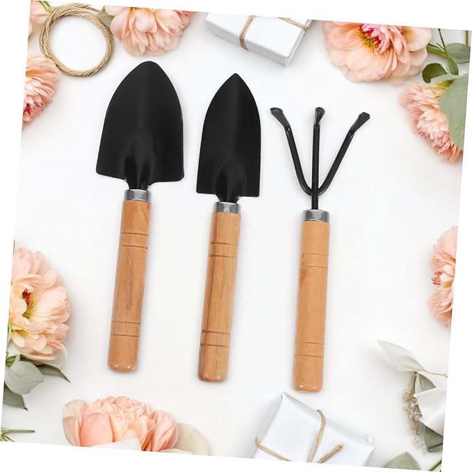 DOITOOL 3pcs Garden Tool Set Heavy Duty Mini Gardening Supplies with Ergonomic Handles Includes Cultivator Rake Transplant Trowel and Small Shovel for Beginners and Small Space Gardening