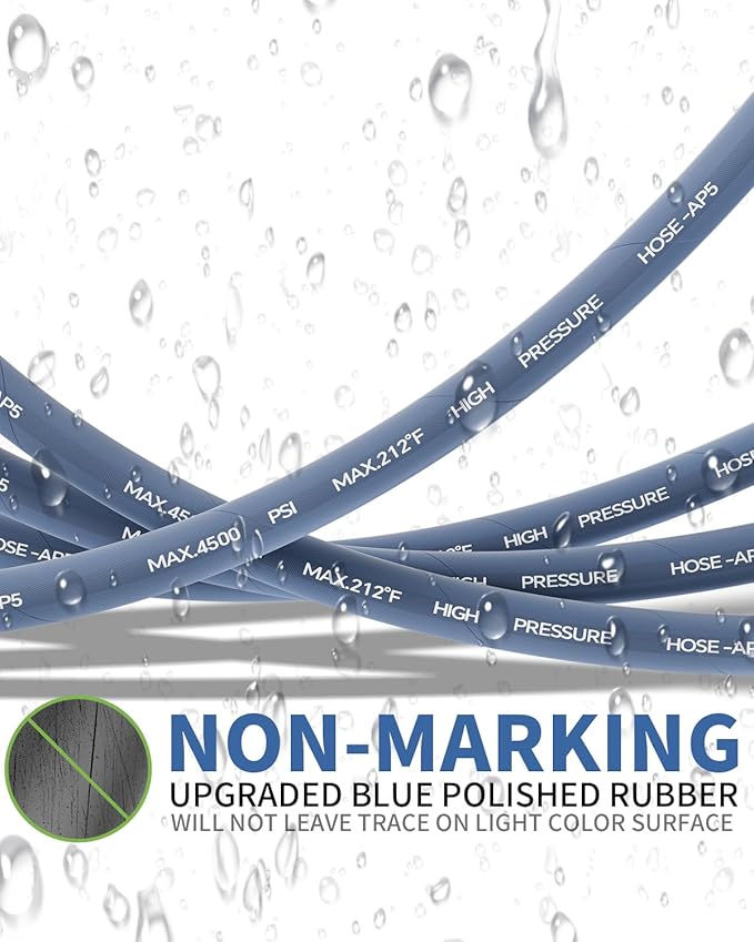 Pressure Washer Hose 200FT 3/8" for Cold and Hot Water 212°F, with Swivel Quick Connect, 4500PSI Kink Resistant Grade Steel Wire Braided, Power Washer Hose With 2pcs M22-14mm Adapter