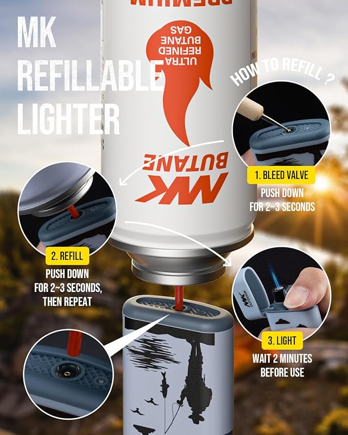 MK Lighter Outdoor Series Camper 5-Pack Assorted Designs, Refillable Butane Tank, Torch Flame, Prepping & Camping Supplies, Survival Lighters (Wild Spirit 5PC)