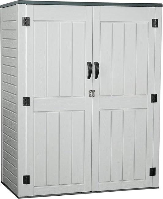 Vertical Resin Storage Shed, 60 Cuft Garden Tool Sheds & Outdoor Storage, Plastic Outdoor Storage Cabinet Waterproof, 4.5 x 2.3 ft Backyard Outside Lawn Mower Storage Shed, Light Grey
