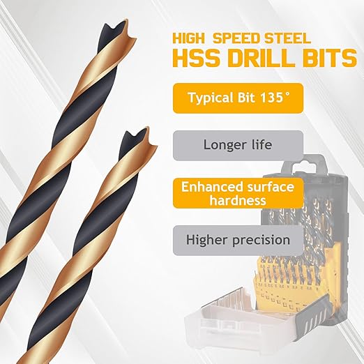 25Pcs Brad Point Drill Bit Set, Titanium Coated HSS Full Ground Wood Drill Bits 1-13mm (0.5mm Step) for Hardwood & Softwood, with Storage Case