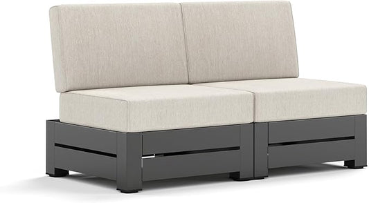 Upgraded 2 Pieces Metal Patio Sectional Furniture Set with Cushion, 2 Seats Patio Seating Furniture Conversation for Deck Backyard Balcony Front Porch