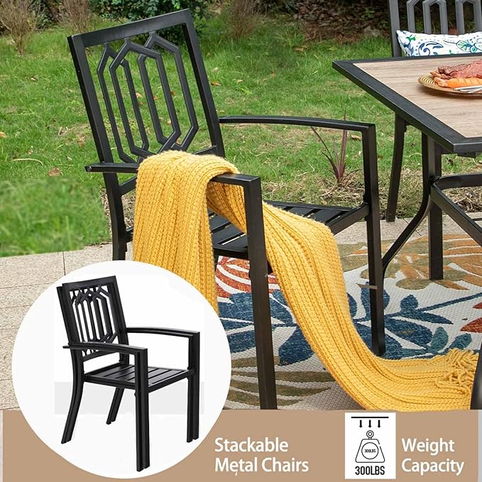 MFSTUDIO Patio Table and Chairs Set of 6, Patio Dining Set for 6 with Expandable Table, Metal Outdoor Dining Set for for Deck Backyard Poolside Garden