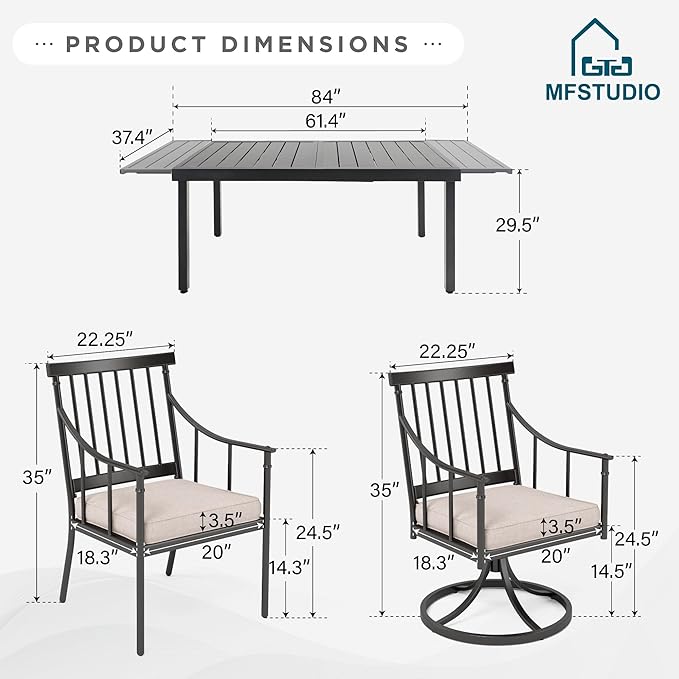 MFSTUDIO Patio Dining Set for 8, Expandable Patio Table and Chairs Set, 9 Piece Metal Outdoor Dining Set, Outdoor Patio Furniture Set for Deck Backyard Poolside Garden
