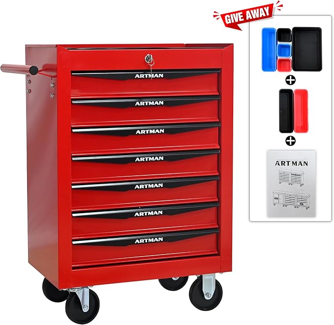 7 Drawers Rolling Tool Box on Wheels, Multifunctional Tool Cart, Drawers Rolling Trolley Organizer Tool Storage Chest for Warehouse,Garage,Workshop,Repair Shop (7 Drawers-30.5" H)