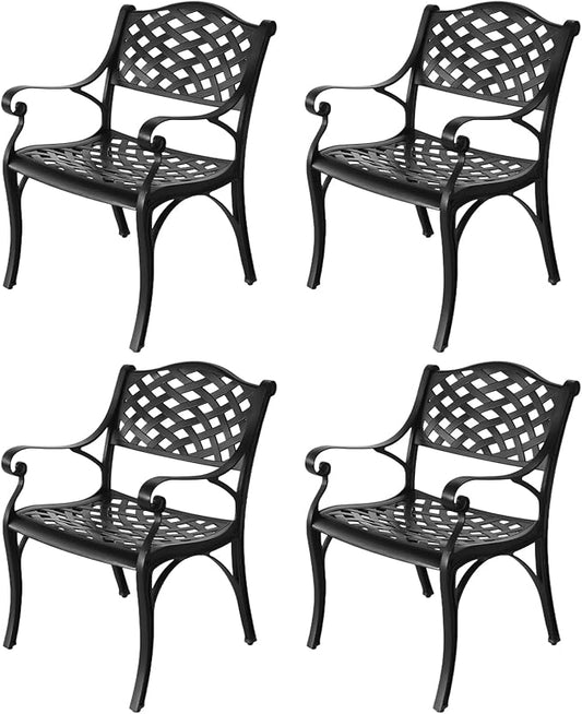 Cast Aluminum Outdoor Bistro Chairs Set of 4, Patio Dinning Chairs, 4 Pieces Metal Conversation Chairs for Deck, Porch Garden