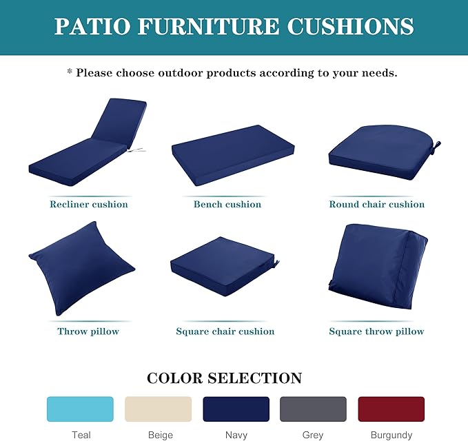 Chaise Lounge Cushion for Outdoor Furniture, Waterproof Fade and Tear Resistant Lounge Deck Chair Cushions for Patio Lawn Pool Resort Hotel, 72x21x3 Inch, Navy