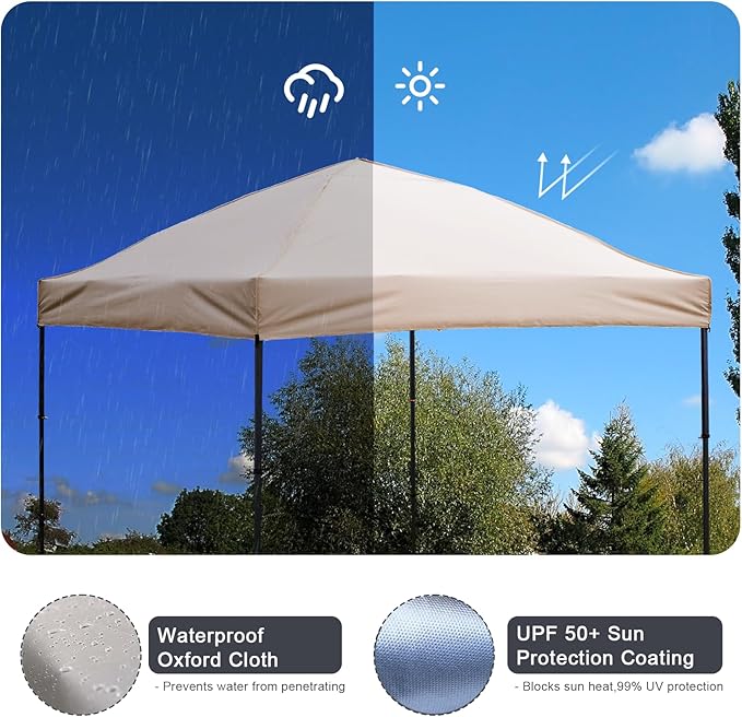 10x10 Pop Up Canopy Tent with 2 Sidewalls, Easy Up Canopy Outdoor Party Sun Shade Tent Portable Gazebo for Beach Camping Events with Carry Bag and 4 Sand Bags
