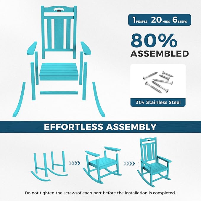 Ciokea Oversized Outdoor Rocking Chairs Set of 2, HDPE Porch Rocking Chairs for Outside, All-Weather Comfortable Patio Rockers for Front Deck Balcony, Lake Blue