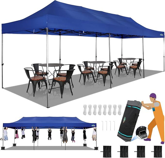 COBIZI 10x30 Heavy Duty Pop up Canopy Party Tent for Parties Weddings Events UPF 50+ Waterproof Commercial Gazebo with Roller Bag, Dark Blue