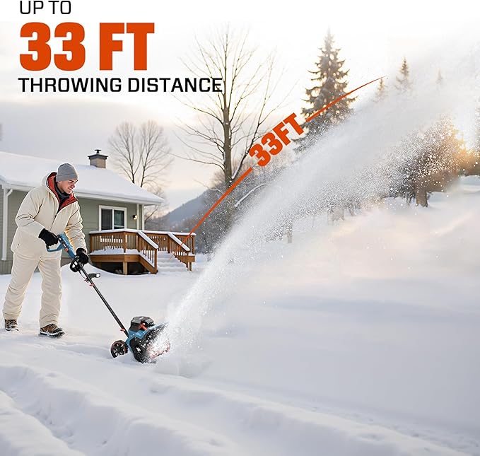 SENIX 60V 15" Cordless Snow Blower, Snow Shovel with Wheel for Decks, Steps, Driveways & Walkways | Steel Auger, 6000mAh Battery, 6" Depth, 33FT Throw, 600lbs/m, LED Lights, 2 Speed, 75° Direction