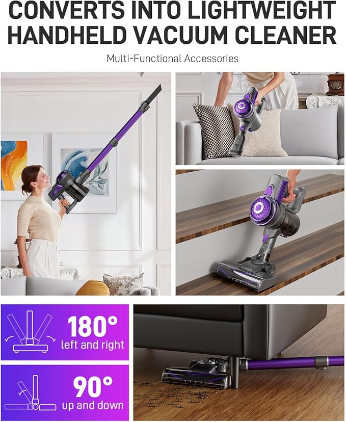 Cordless Vacuum Cleaner, Stick Vac Cleaners for Home with Tangle-Resistant,Up to 50 Minutes,Powerful Suction,Rechargeable,Lightweight,Handheld, Versatile for Carpet, Hard Floor, Pet Hair, S2