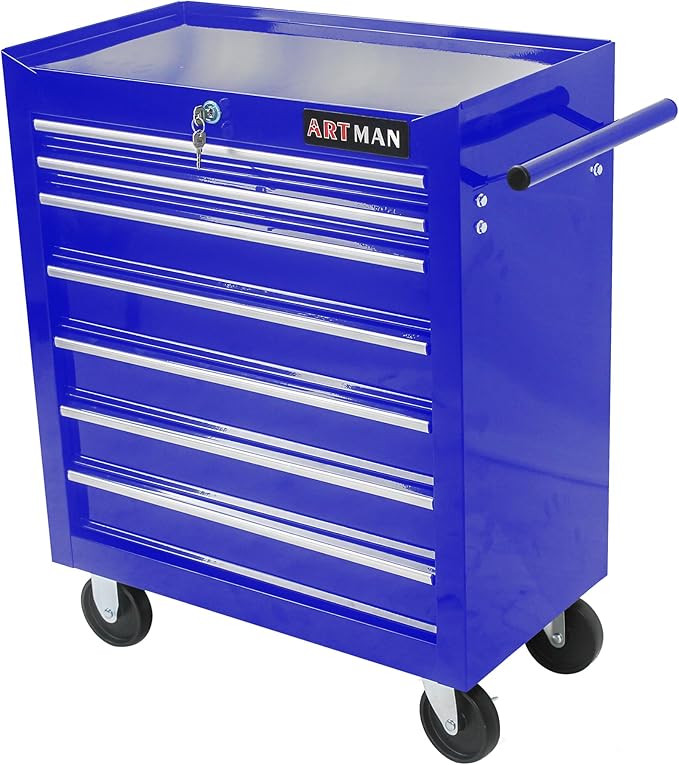 7 Drawers Rolling Tool Cart on Wheels, Trolley Organizer Tool Case Tool Chest, Multifunctional Tool Storage Tool Box for Workshop, Garage, Warehouse, Repair Shop (7 Drawers-29.9" H-Blue)