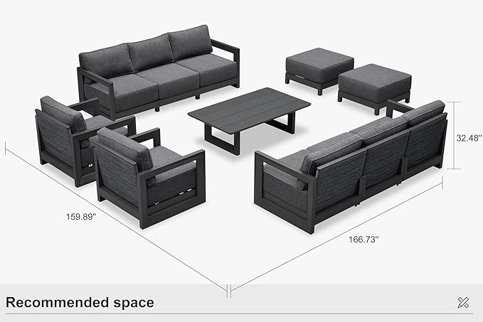 PURPLE LEAF Patio Furniture Set Enclosed Outdoor Couch with 9.6" Thick Cushion and Soft Pillows 11 Piece Modern Outdoor Conversation Sets with Ottoman Outdoor Sectional Sofas for Yard Deck Pool, Grey