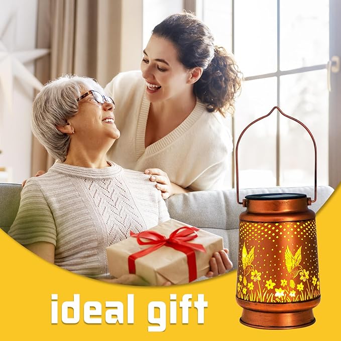 Christmas Gifts for Women, 4 Pack Hummingbird Birthday Gifts for Women Mom Grandma Solar Lanterns Outdoor Waterproof Garden Decor Hanging LED Decorative Light for Patio Yard Lawn Gardening Gifts
