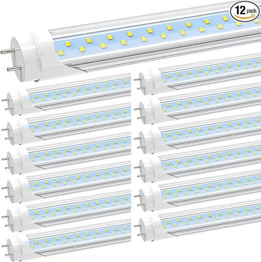 JESLED 4FT T8 LED Type A+B Tube Light Bulbs, 24W 5000K 3200LM, Plug and Play or Ballast Bypass, 4 Foot T12 LED Replacement for Flourescent Tubes, Dual-end Power, Clear, Warehouse Shop Lights (12-Pack)