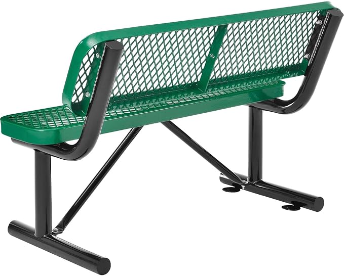 Global Industrial 4'L Heavy Duty Expanded Metal Mesh Bench with Backrest with Steel Frame, Portable Outdoor Bench, 1000 lbs Capacity, Green, 48" L x 24" W x 33" H