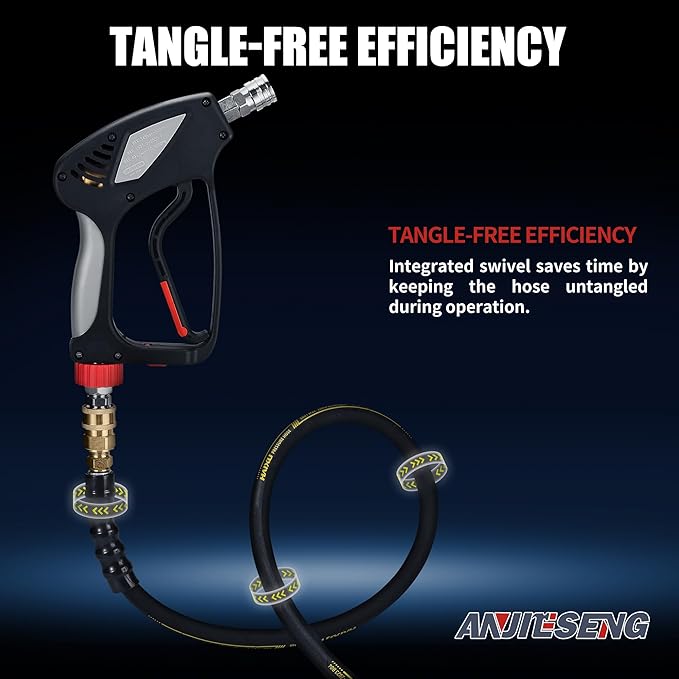 Short Pressure Washer Gun with 360 Swivel - 5000 PSI / 10.5 GPM High Pressure Water Handle with 3/8" Male Plug and 1/4" Quick Connector Coupler - Ideal Power Car Wash Foam Gun (New)