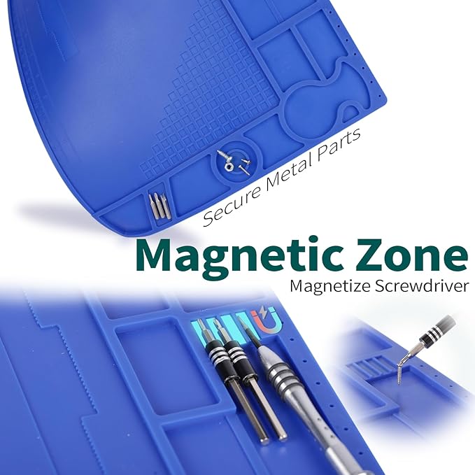 YIHUA M170 Heat-resistant Soldering Mat with Multiple Storage Slots, Built-in Ruler, Magnetic Zones, PCB Slot, Bendable Soft Silicone Soldering Mat, Dimensions 17.32*12.20*0.24 inches (440*310*6mm)