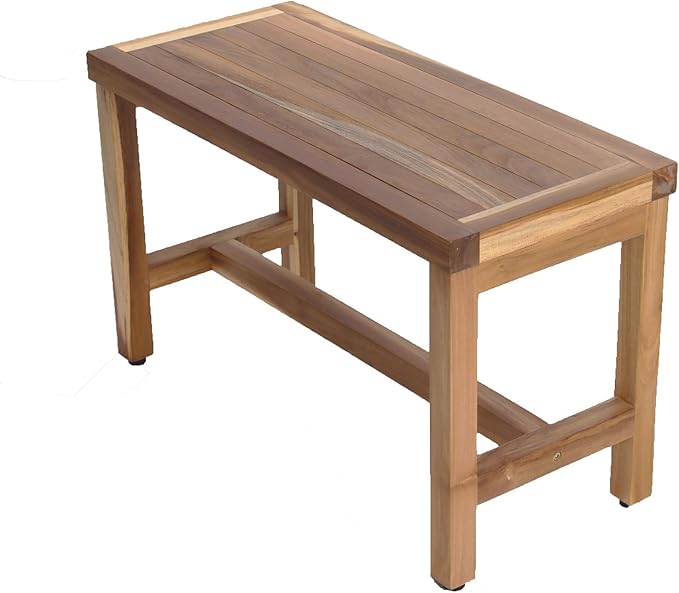EcoDecors 30" Satori Teak Shower Bench – Full-Size Waterproof Bathroom Seat | For Adults & Seniors | Spa-Style Teak Wood Stool | Non-Slip Adustable Height Feet | Elegance & Safety | 250 Pound Capacity