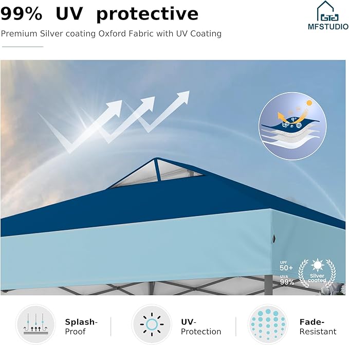 MFSTUDIO Pop Up Canopy Tent, 10x10 Outdoor Canopies Instant Portable Shelter Tens with Vented Top, Storage, 4 Sandbags, Beach Canopy
