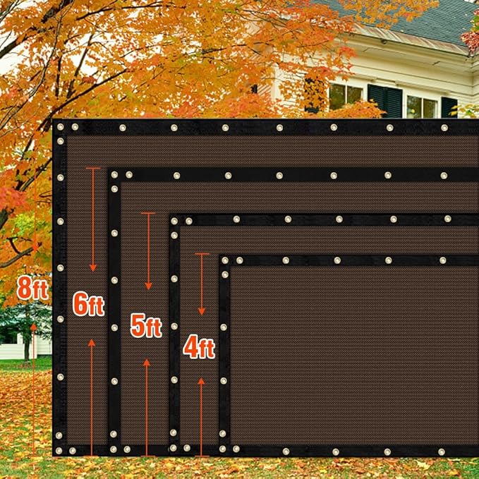 iCover 6x50ft Privacy Screen Fence, Outdoor Fencing Panels, Garden Windscreen Mesh Shade Sail Net Barrier, Include Reinforced Bindings and Brass Grommets Cable Zip Ties, Brown