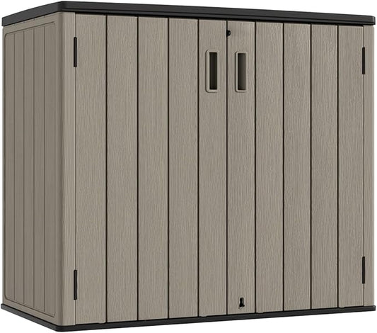 KINYING Outdoor Horizontal Storage Sheds,Outdoor Storage Cabinet Waterproof Resin Tool Storage Box for Lawn Mower,Garden Tools and Patio Furniture, Lockable (Brown)