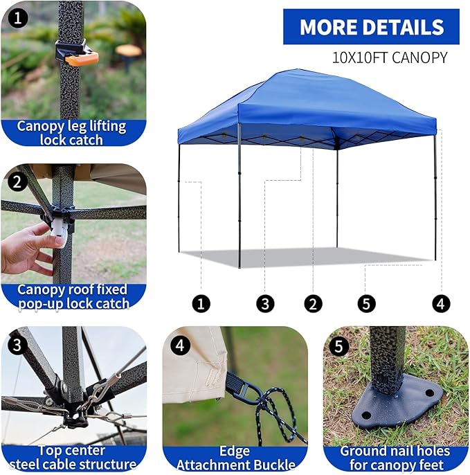 10x10 Pop Up Canopy Tent with 2 Sidewalls, Easy Up Canopy Outdoor Party Sun Shade Tent Portable Gazebo for Beach Camping Events with Carry Bag and 4 Sand Bags