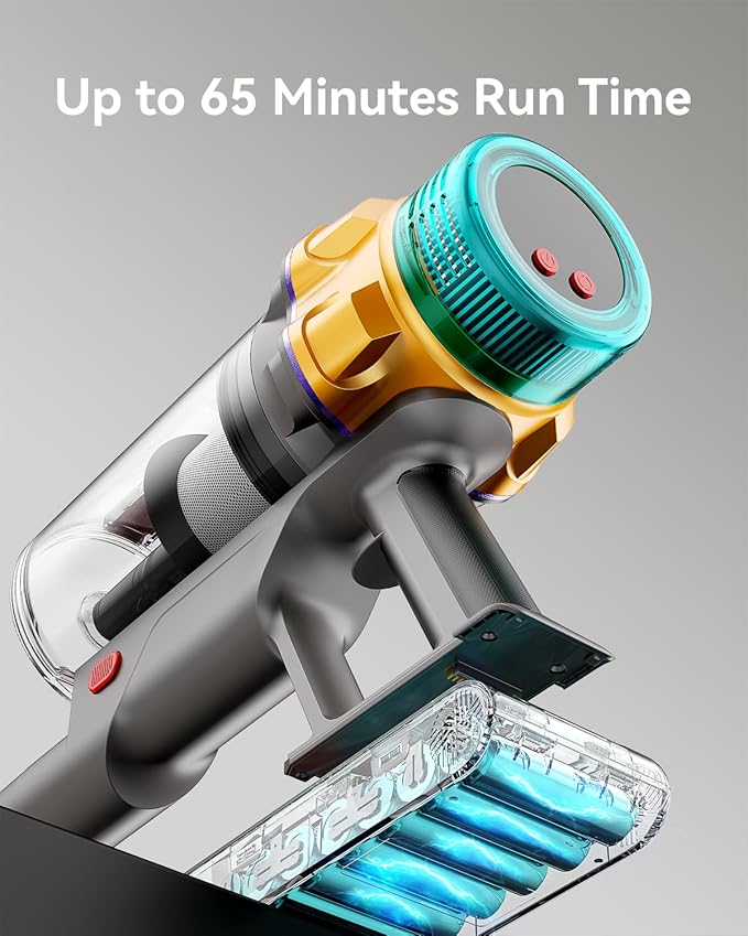 Cordless Vacuum Cleaner, 50KPA 600W 65Mins Extra-Large Dust Cup Cordless Stick Vacuum, Rechargeable Vacuum Cleaner with Self-Standing, Vacuum Cleaners for Home, Hardwood Floor, Carpet, Pet Hair