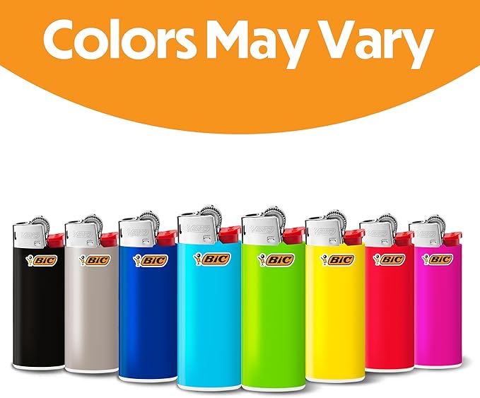 BIC Mini Pocket Lighters, Assorted Bright Colors, 50-Count Tray, Safe and Reliable Child-Resistant Lighters