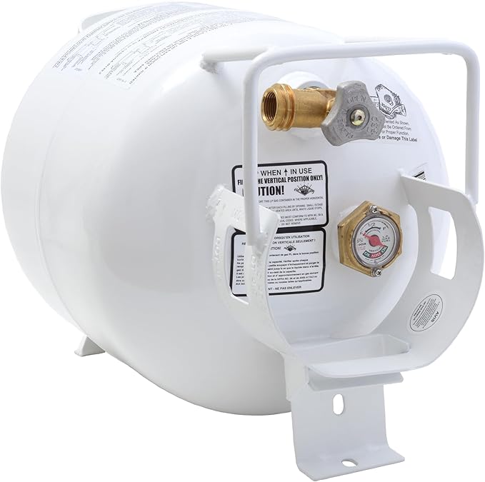 Flame King YSN201HZL 20-LB Steel Horizontal Propane Tank Cylinder for Fire Pits and Tables, Patio Heaters, Barbeques, RVs, and Truck Campers, White