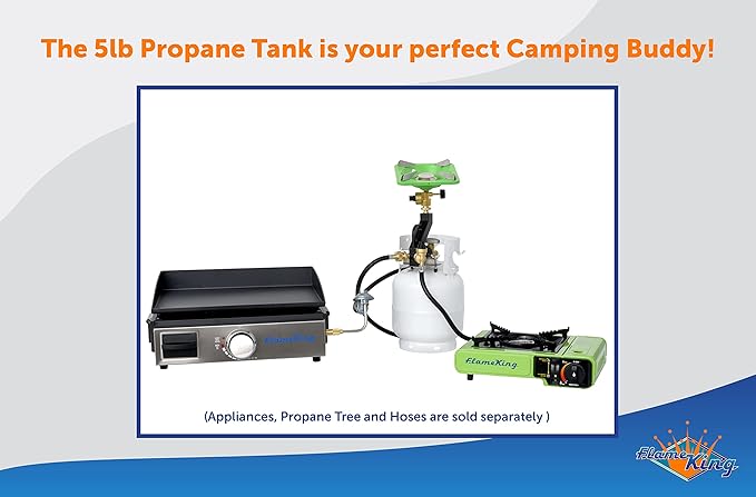 FLAME KING YSN5LB 5 Pound Propane Tank Cylinder, Great For Portable Grills, Fire Pits, Heaters And Overlanding, White