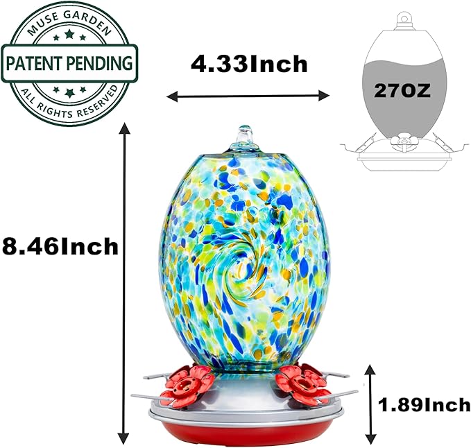 Muse Garden Gifts for Women Glass Hummingbird Feeder for Outdoors Hanging, Birthday Mother‘s Day Christmas Valentine Hummingbird Gifts for Women Mom, Ant Moat Included, 2 Pack, Comet and Starry Night