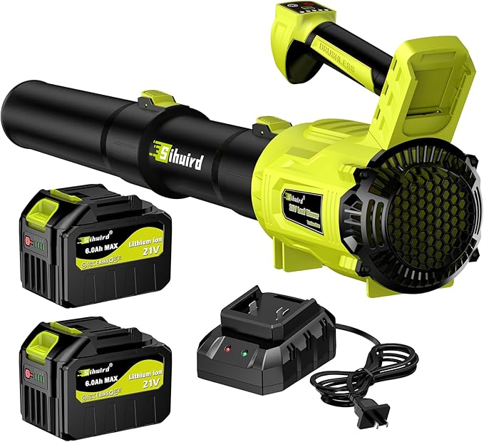 Leaf Blower Cordless,2 x 21V 6.0Ah Battery and Charger, with 650CFM 170MPH Electric Cordless Leaf Blower, 3-Variable Speed & Turbo Mode, Blowers for Lawn Care