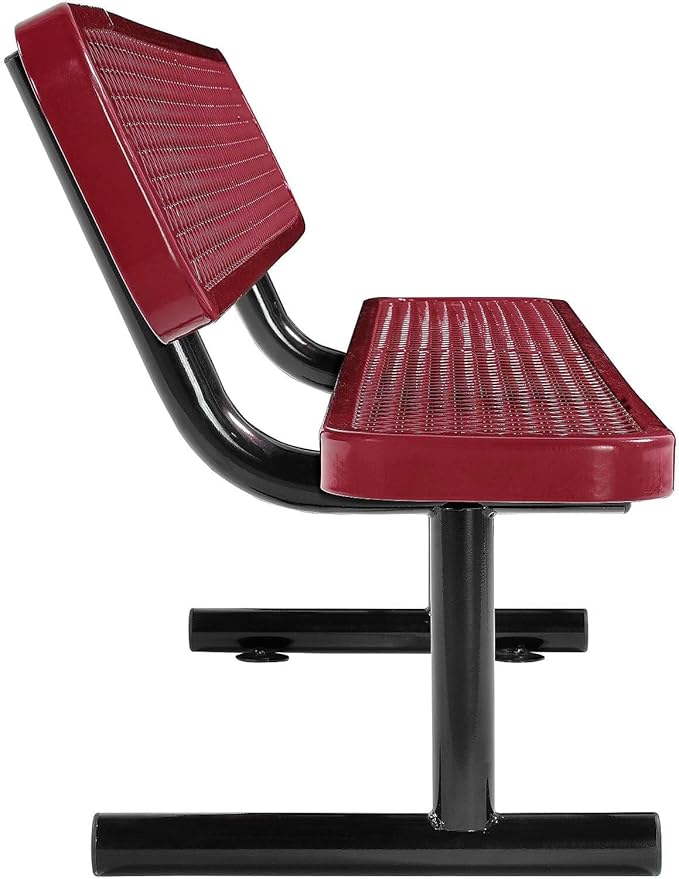 Global Industrial 6'L Heavy Duty Expanded Metal Mesh Bench with Backrest with Steel Frame, Portable Outdoor Bench, 1000 lbs Capacity, Red, 72" L x 24" W x 33" H