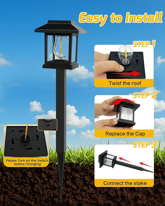 16-Pack Solar Lights Outdoor (Extra-Bright & Smart Auto On/Off), Solar Powered Garden Lights, Waterproof Solar Pathway Lights for Landscape, Path, Yard, Patio, Driveway, Walkway Decor (Warm White)