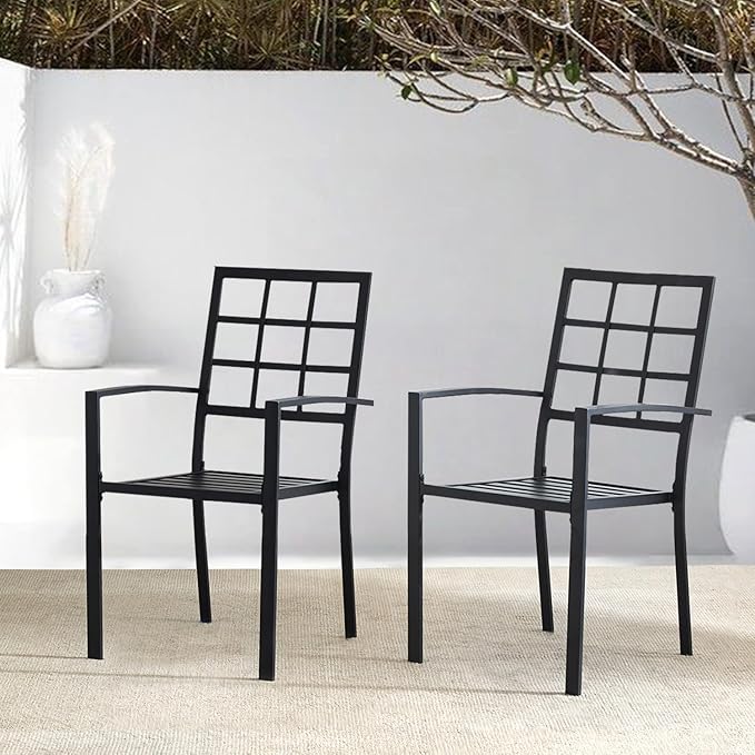 Outdoor Dining Chairs Set of 6, Metal Frame Stackable Patio Dining Chairs with Armrest, Wrought Iron Patio Bistro Chairs for Lawn, Backyard, Garden, Porch