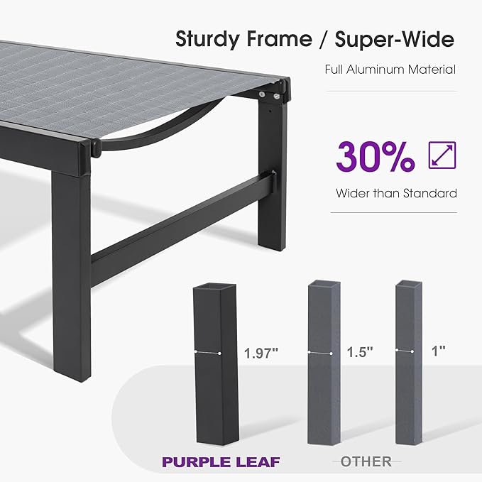 PURPLE LEAF Outdoor Chaise Lounge Chairs Set Adjustable Recliner Chair with Wheels and Table for Poolside Beach Patio Aluminum Reclining Sunbathing Lounger Mixed Grey