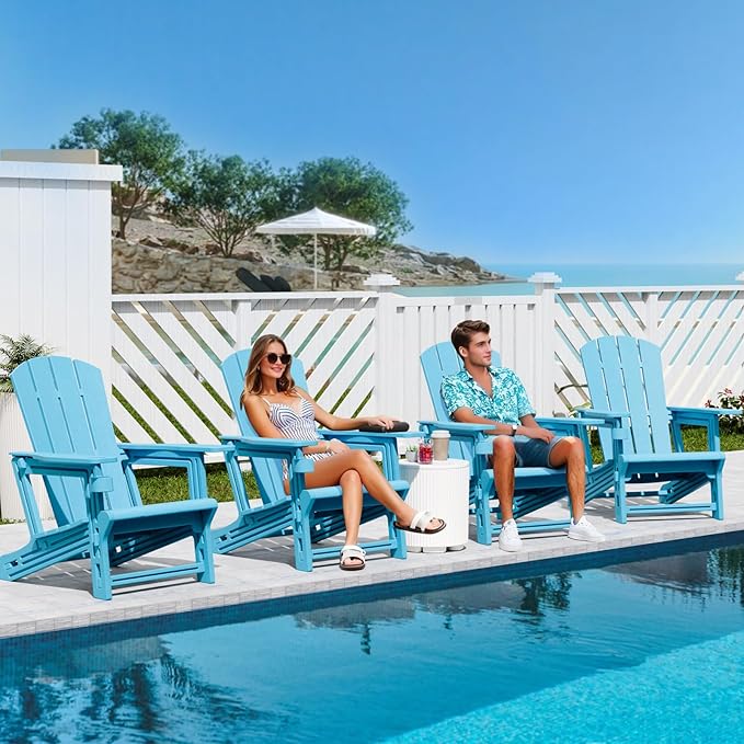 Adirondack Chairs Set of 6,Plastic Adirondack Chair with Cup Holders, All-Weather Outdoor Fire Pit Patio Chairs for Lawn,Backyard Deck, Porch,400LBS Heavy-Duty,Sky Blue