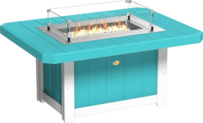 LuxCraft 51" Lumin Rectangular Gas Propane Fire Pit Table for Outdoor Patio with Tempered Glass Wind Guard and Stainless Steel Burner Cover - Amish Made in USA (Aruba & White)
