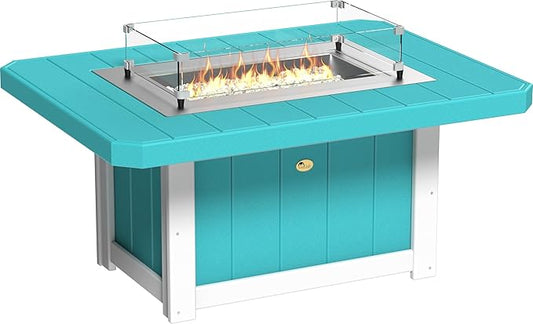 LuxCraft 51" Lumin Rectangular Gas Propane Fire Pit Table for Outdoor Patio with Tempered Glass Wind Guard and Stainless Steel Burner Cover - Amish Made in USA (Aruba & White)