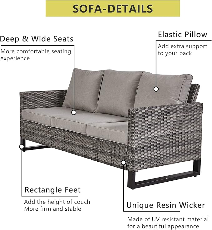 HUMMUH 5 Piece Patio Furniture Set Outdoor Sectional Sofa,PE Wicker Patio Swivel Rocker Chairs with Ottomans for Porch,Garden,Backyard