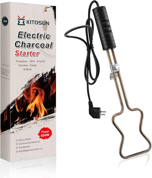 KITOSUN Electric Charcoal Starter 600W – Superior BBQ Grill Fireplace Coal Lighter Easy & Quick Ignite Briquettes |No Sparks or Flames | 304 Stainless Steel Coils Elements 5ft Long Cable (600W)