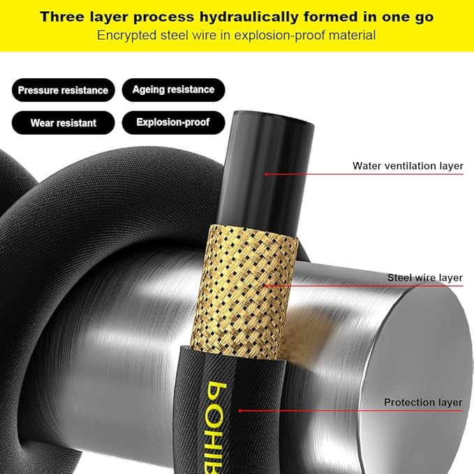 POHIR Pressure Washer Hose 70ft with 3/8" Quick Connector, High Tensile Wire Braided Kink Resistant 1/4 Inch Power Washer Hose 4200 PSI, 2pcs M22 14mm to 3/8" Adapter Set, Multi-Scene Use