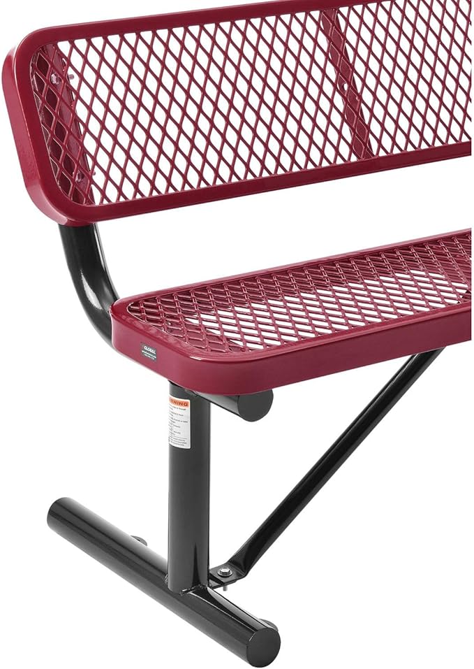 Global Industrial 48" L Outdoor Steel Bench with Backrest, Expanded Metal, Red