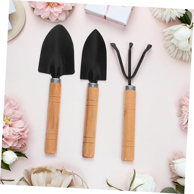 DOITOOL 3pcs Garden Tool Set Heavy Duty Mini Gardening Supplies with Ergonomic Handles Includes Cultivator Rake Transplant Trowel and Small Shovel for Beginners and Small Space Gardening