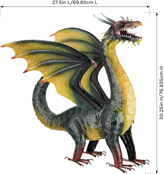 Regal Art & Gift Dragon Metal Statue – Indoor Outdoor Decorative Sculpture for Home & Garden Décor, Weather-Resistant Yard Art Figure for Patio, Lawn, Green